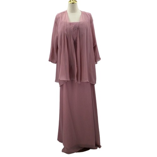 MADRE DE LA NOVIA TALLA 16 curvy plus rosa encaje 2 piezas chaqueta maxi vestido NUEVO B37 - Imagen 1 de 9