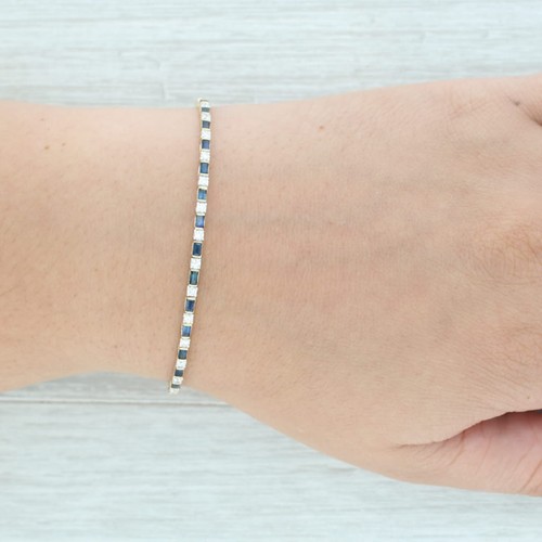 Nuevo 1.92ctw Zafiro Azul Diamante Flexible Pulsera 14k Oro Amarillo 17.1cm - Imagen 7 de 8