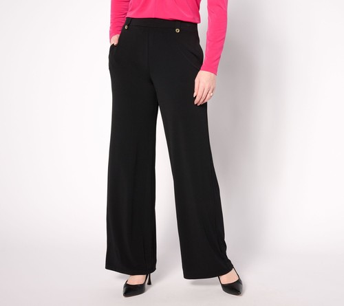 Susan Graver Women's Pants Sz L Reg Liquid Knit Wide-Leg with Black A630825
