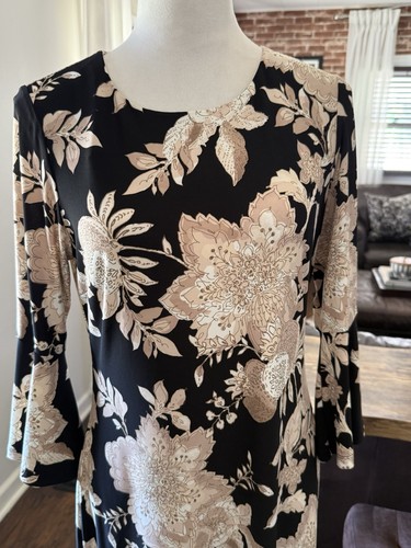 Tommy Hilfiger Women’s Black Floral Bell Sleeve Knee Length Dress Size 6 - Picture 3 of 6