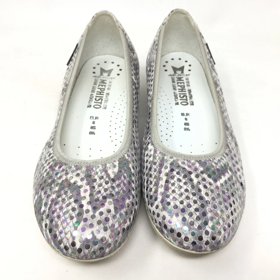 Zapatos planos de ballet Mephisto Emilie para mujer talla 8,5 EE. UU. 6 Reino Unido cuero gris plateado Foto 4 de 4