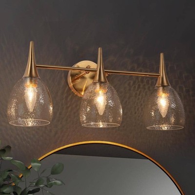 LNC Brass Vanity Light 3-Light Linear Gold Bathroom Powder Room Wall Light