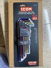 NEW Icon Professional Ball End L-Shaped Hex Wrench SAE SET 13pc Color Code 57926
