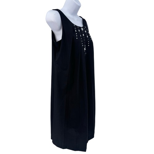 Krafty Black Jeweled Pleated Mini Dress Womens S Sleeveless Embellished Beaded - Picture 4 of 8