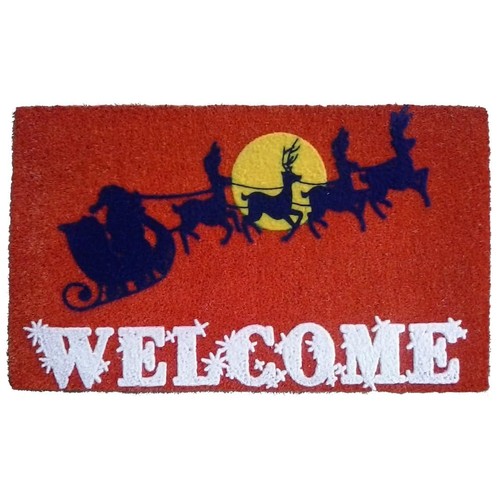 Decor Santa's Sleigh Vinyl Backed Coir Doormat with Flocked Pattern, 30 x 18 ...