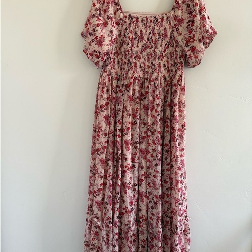 Floral romantic chic women short sleeve maxi Dress Red and Pink plus size 1XL. - Picture 11 of 15