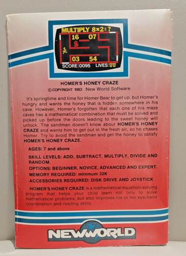 Homer Bear's Honey Craze by NewWorld; Diskette for Atari 400/800/XL/XE; NOS - Picture 2 of 3