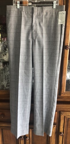 Farah Vintage? Dress Pants 36X34 Gray Multi Plaid Poly/Wool Blend L.Weight NWT - Picture 3 of 19