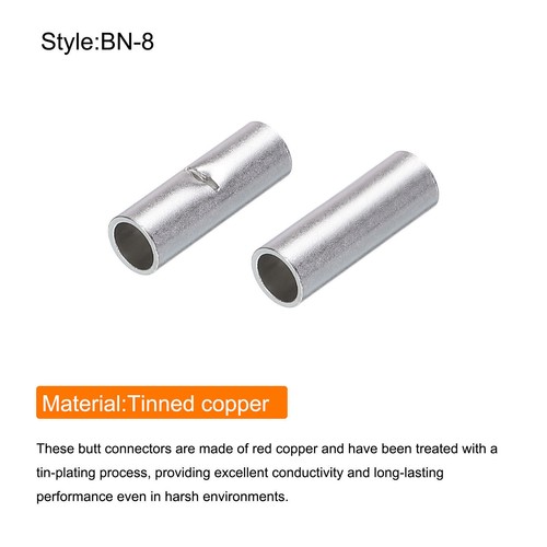 50Pcs 8 AWG Bare Copper Ferrule Butt Wire Connectors Crimp Splice Terminals - Picture 4 of 4