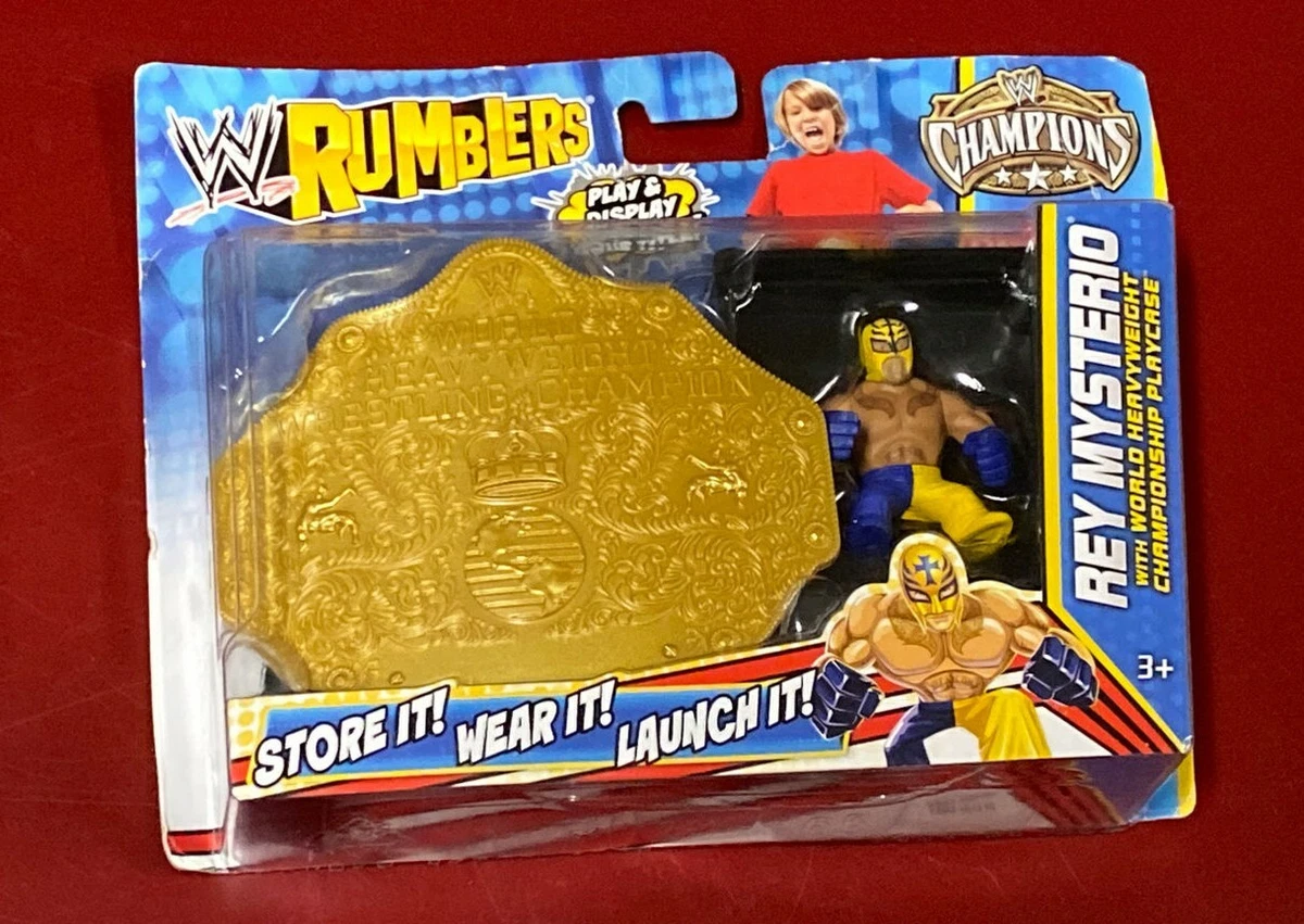 NIB WWE RUMBLERS Rey Mysterio w Heavyweight CHAMPIONSHIP Playcase