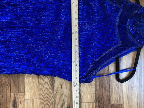 Vintage Laurence Kazar Column Gown Blue Sequin Silk Formal Dress Size Medium - Picture 13 of 16