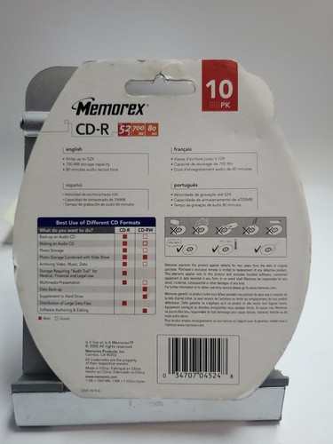 Memorex - CD-R 10 pack - 52x - 700MB - 80mins w/CD Marker - NEW - Picture 2 of 2
