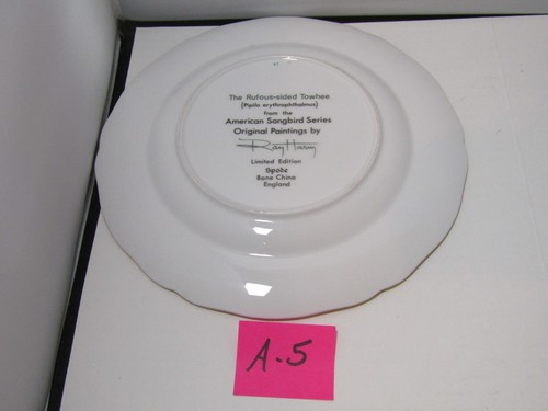 A5 OLD AMERICAN SONGBIRD RUFOUS SIDED TOWEE BONE CHINA PLATE RAY HARM - Picture 2 of 2