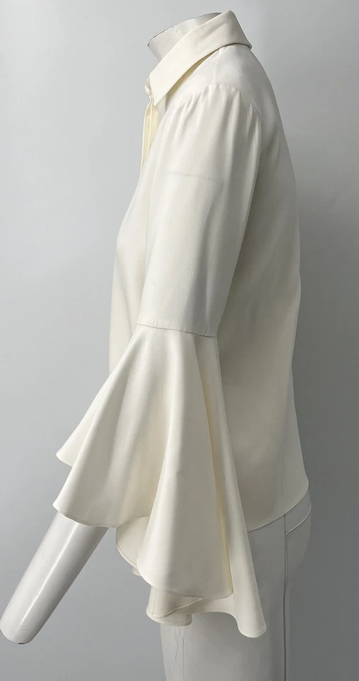 Blusa Carolina Herrera Off-White Mezcla Seda Manga Campana Abotonada Talla 4 Foto 2 de 4