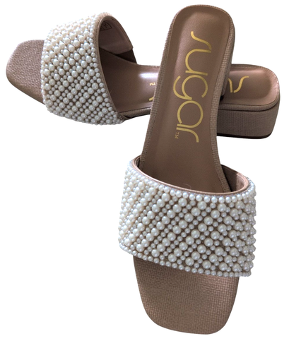 Sandalias para mujer Sugar® 8,5 M imitación blancas adornadas con perlas beige - Imagen 6 de 11