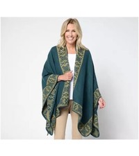 Belle Boho Kim Gravel Artisan Border Trim Ruana OSM Autumn Teal A665033