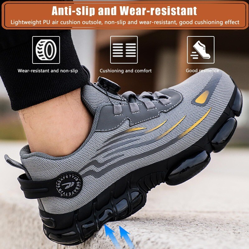 Mens Work Safety Shoes Womens Steel Toe Cap Rotating Button Work Boots Sneakers