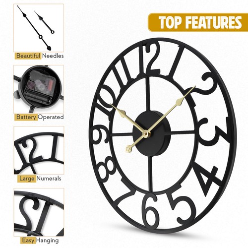 Roman Wall Clocks Large Numerals Open Face Garden Clock Home Decor Black Silver - Picture 14 of 24
