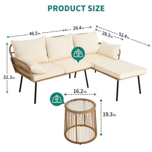 3X Outdoor Patio Furniture Set Sectional Sofa Rattan Chair Wicker Set w/ Cushion - Picture 5 of 12