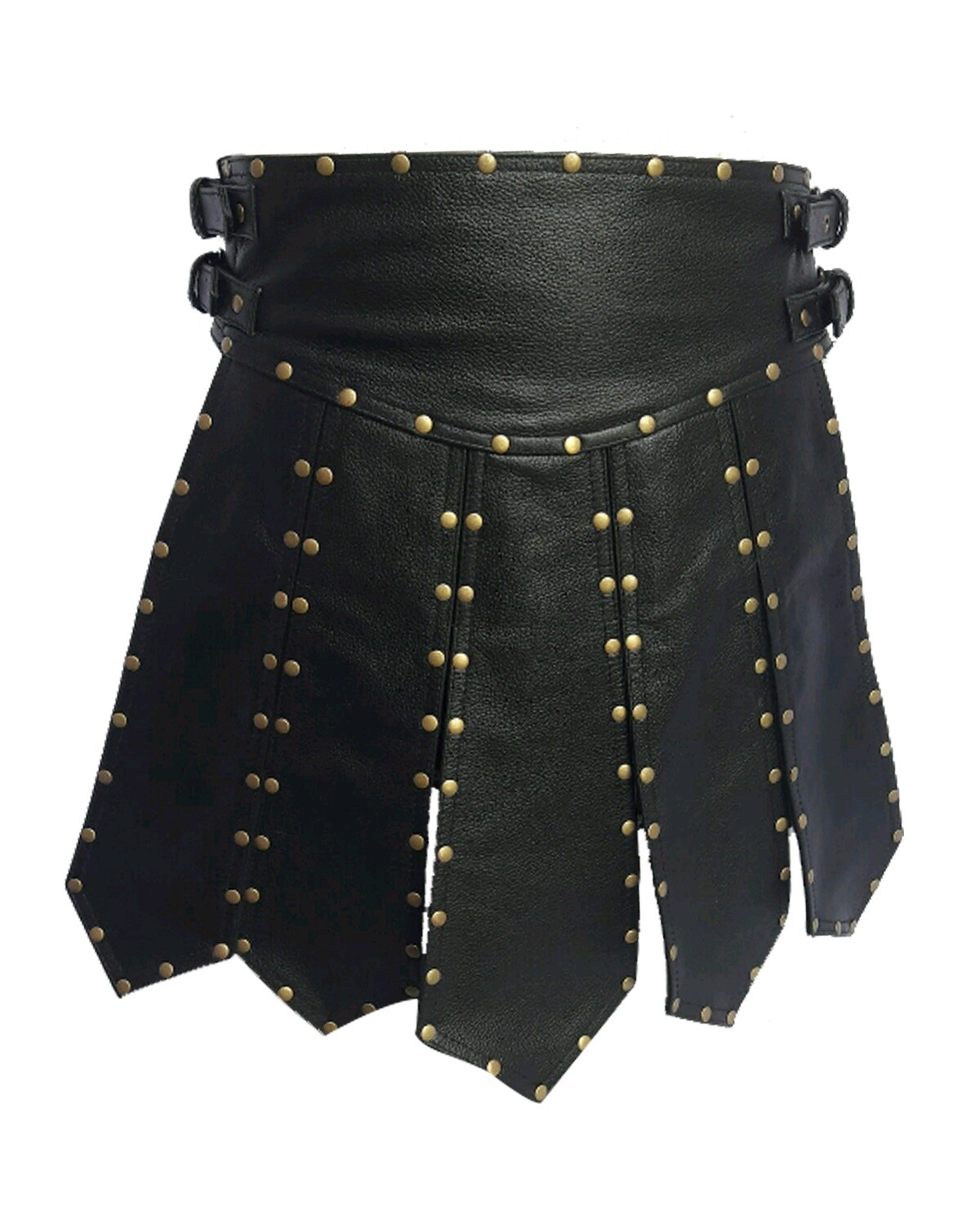 Sexy Mens Real Black Cow Leather Heavy Duty Gladiator Pleated Kilt LARP Popularne super tanie