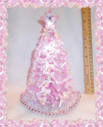 Puppenhaus Miniaturen 8" beleuchteter rosa Weihnachtsbaum Maßstab 1:12 NEU! OOAK  - Bild 2 von 8