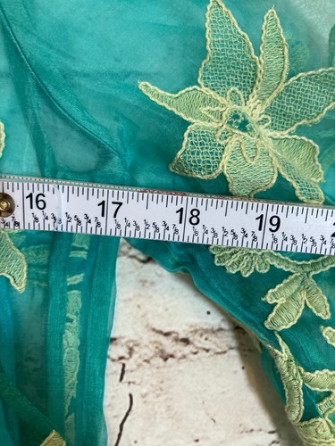 Silk Dress Womens 6 Turquoise Floral All Over Embroidery Lined Long Sleeve Party - Picture 9 of 14
