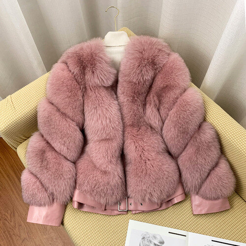 Luxus Echt Fuchspelz Ledermantel Mode Damen Winter Jacken Dick Warm Outwear - Bild 21 von 22