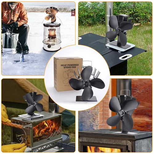 Heat Powered Stove Fan Log Wood Burner Heat Distribution Fireplace Fan 4 Blade - Picture 10 of 10