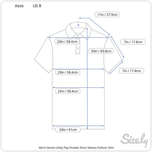 Asos Denim Shirt Size US 8 Beige Utility Flap Pockets Short Sleeves Pullover - Picture 9 of 9