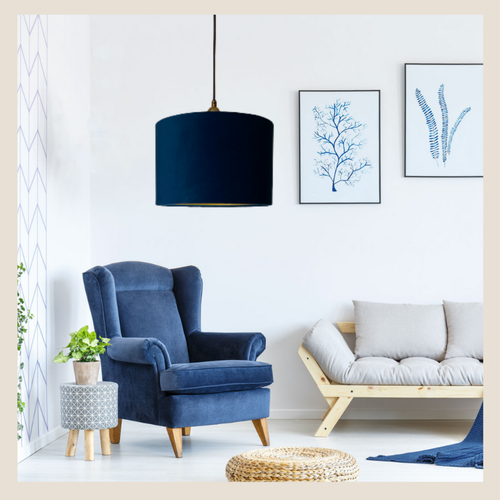 Velvet Lampshade for ceiling table and floor lampshade with brushed gold lining. - Picture 22 of 26
