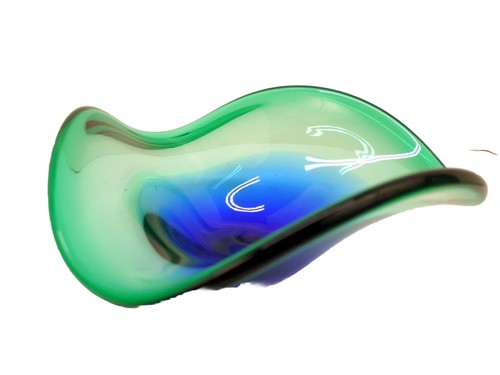 Vintage MURANO Style Art Glass Bowl BLUE GREEN Dish Mid Century Modern Italy? - Picture 1 of 12