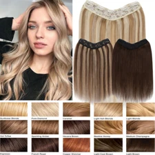 Clip In REMY Human Hair Extensions One Piece Weft Full Head Thick V-Shape U-Part