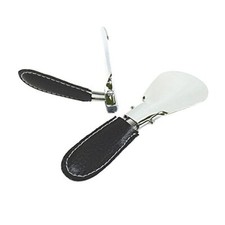 2 Pcs Black Leather Handle Shoehorn Foldable Shoehorn for Shoes Boots