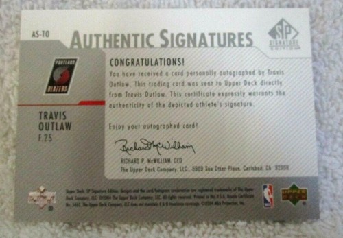 TRAVIS OUTLAW RC 2003-2004 SP AUTENTICO ROOKIE AUTOGRAFO!TRAIL BLAZER F RC AUTO  - Foto 2 di 2