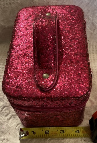 Caboodles “On The Go” Hot Pink Glitter Mini Girls Make-up Case W/ Mirror Zipper - Picture 13 of 14