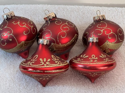 Addobbi natalizi set 5 bicchieri rossi con glitter oro UFO e mongolfiera - Foto 2 di 5