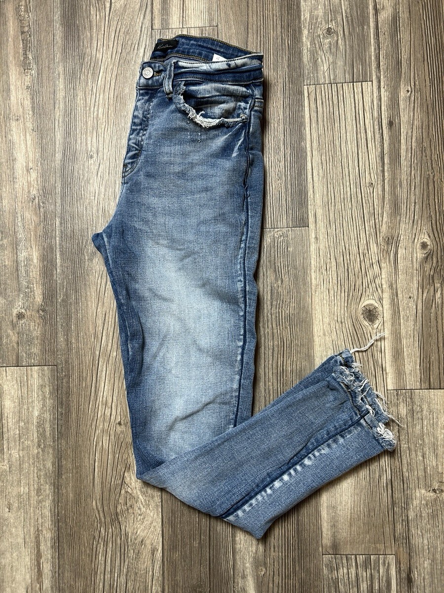 cancan様 Kancan Jeans Womens 27 Light Blue Skinny Distressed Raw Hem