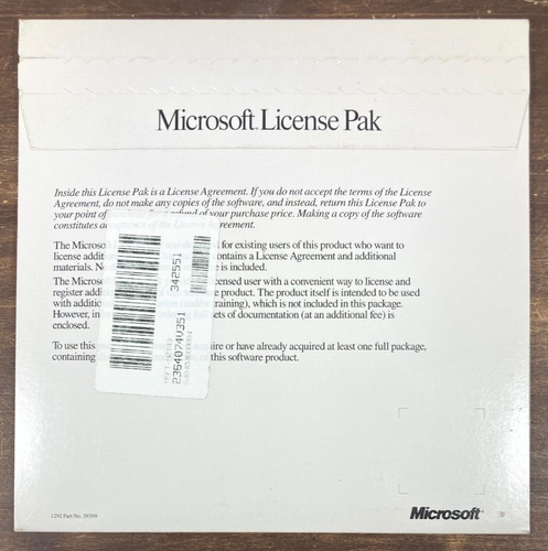 Microsoft Windows NT License Pak Only No Media Workstation Version 3.51 Sealed - Picture 3 of 3