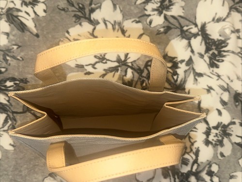 NEW Estee Lauder Natural Canvas Linen Look & Light Brown Faux Leather Tote Bag - Picture 7 of 8