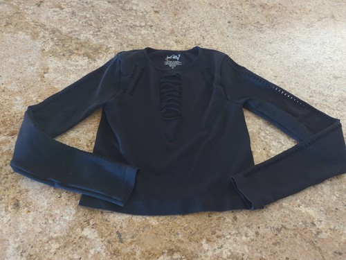 Just Polly Girls Teen Sz M Black Long Sleeve Cutouts Pullover  - Bild 1 von 9