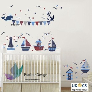 nautical sail boat ship anchor whales flag nursery baby wall