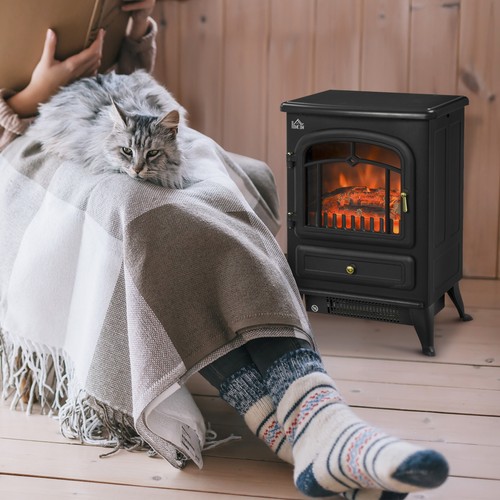 HOMCOM Electric Fireplace Steel with Log Flame Effect, 950/1850W, Living Room - Picture 10 of 11