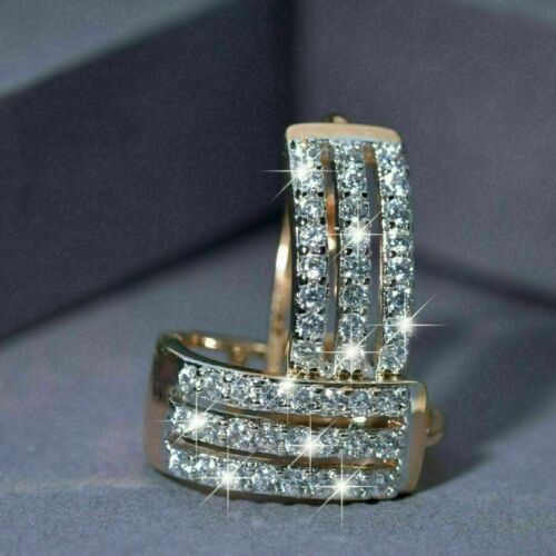 2Ct Round Cut Lab Created Diamond Huggie Hoop Earrings 14k Yellow Gold Finish - Picture 1 of 5