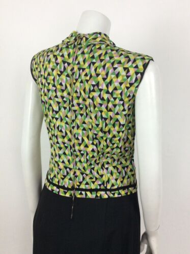 VTG 60S BLACK GREEN PINK YELLOW GEOMETRIC MOD DRESS 12 - Picture 7 of 8