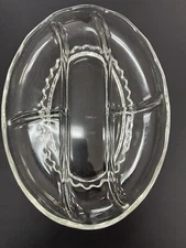 Vintage VIKING 13.25" Princess Clear Oval 5 Part Divided Relish Blown Glass (137
