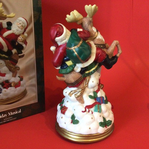 MUSICAL SANTA ON REINDEER FIGURINE HERE COMES SANTA CLAUS VINTAGE 1990'S 11" - Picture 10 of 18