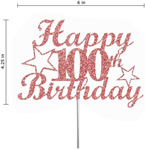 100th Birthday Rose Gold Glitter Cake Topper 100th Party Decorations Ideas - Picture 3 of 4