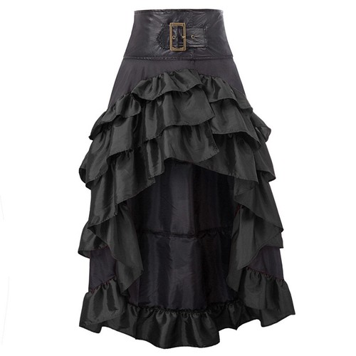 Womens Vintage Steampunk Party Skirts Gothic Victorian Asymmetrical Ruffled Trim - Picture 5 of 11