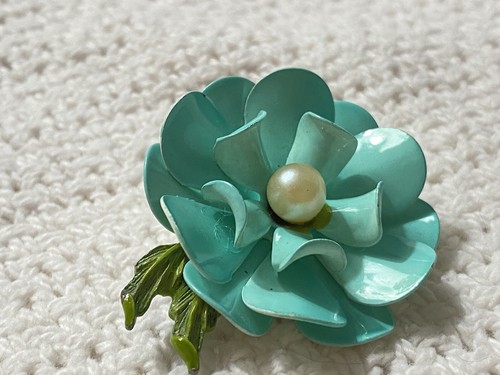 Vintage Brosche/Anstecknadel türkisfarben Blumen - Bild 16 von 17