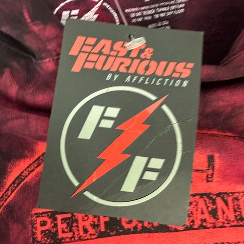Sudadera con capucha Fast & Furious By Affliction roja tie-dye desgastada M 100 % algodón - Imagen 7 de 9